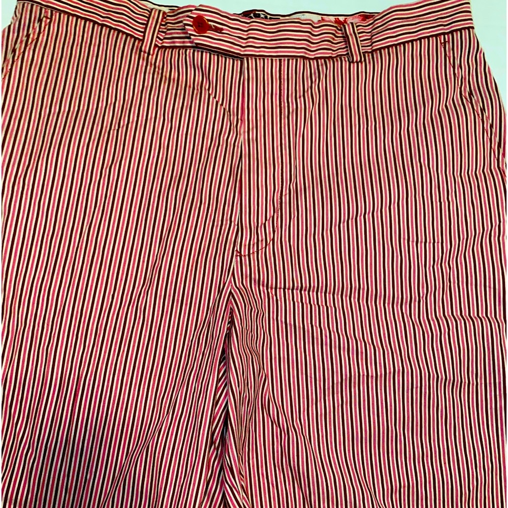 Tommy Hilfiger Chino Brown & Pink Striped Cotton Shorts Size 34 EUC  0050